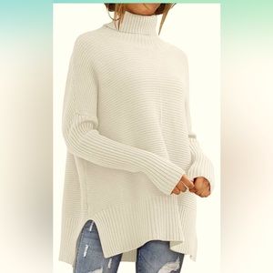NWT Oversized Turtleneck Sweater Tunic w/High Low Hem, Beachy Vibe, White, Large